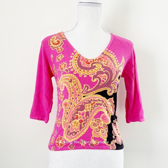 Rare Vintage Y2K Pink Paisley + Floral Top Alt. ASO Phoebe Buffay in Friends - Picture 4 of 8